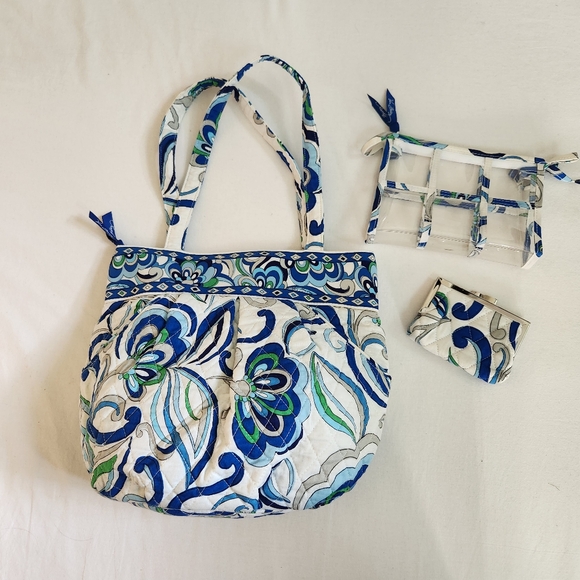 Vera Bradley Mediterranean Paisley shoulder bag coin purse makeup pouch white - Picture 2 of 15